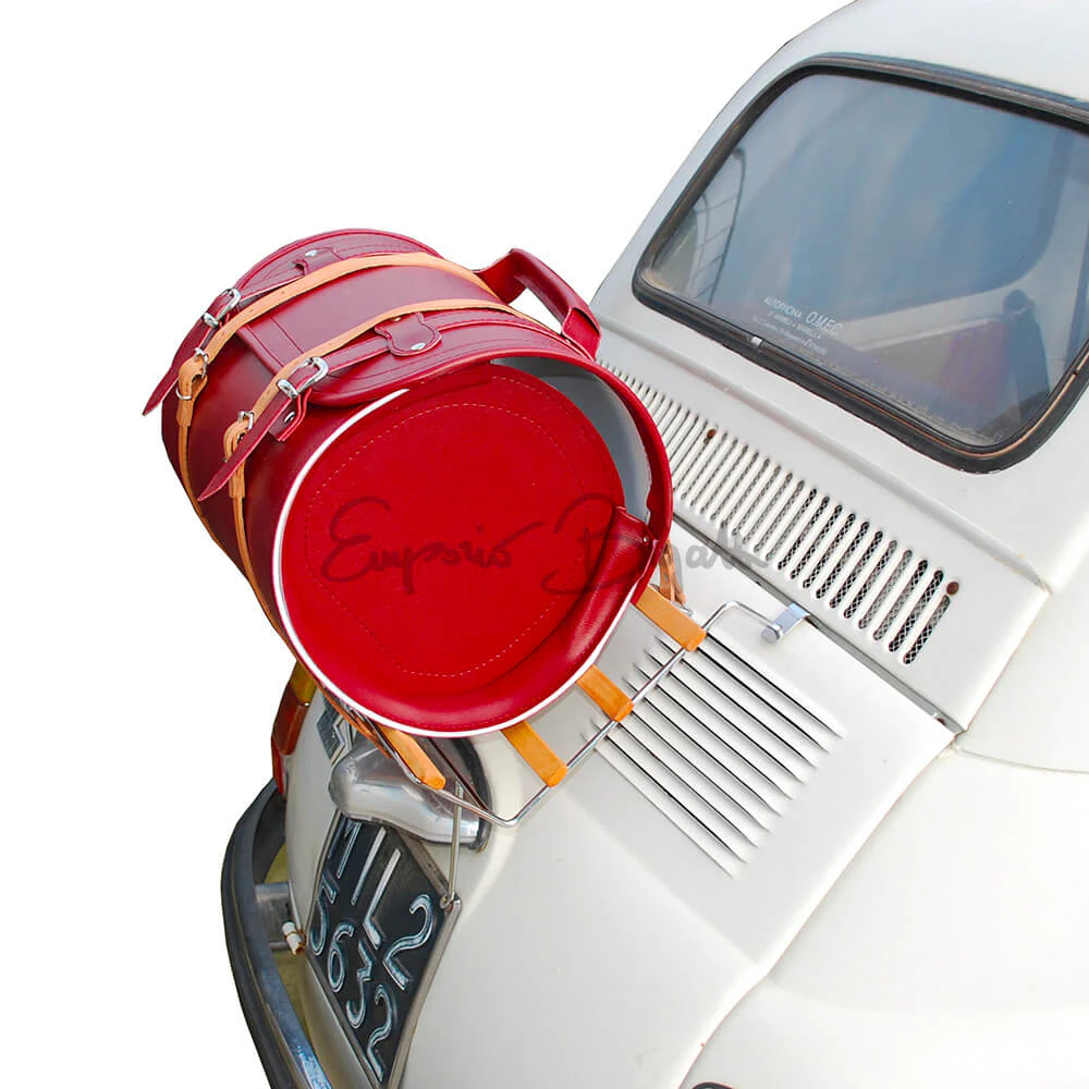Borsa Valigia cilindrica rosso rivestita in scay liscio per portapacchi | Fiat 500 N D F L R | - Image 3