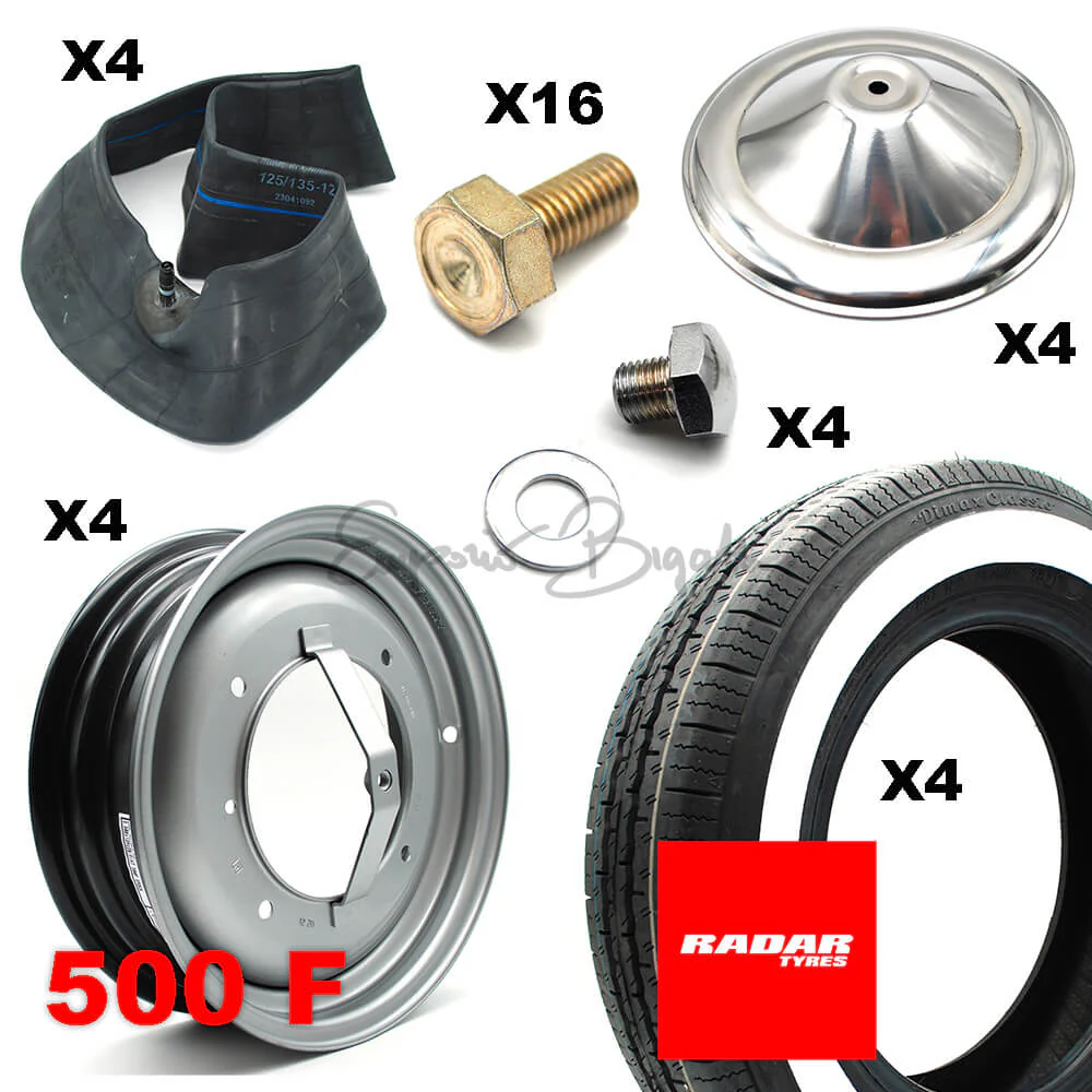 Kit completo pneumatici Radar Classic fascia bianca e cerchi omologati | Fiat 500 F |