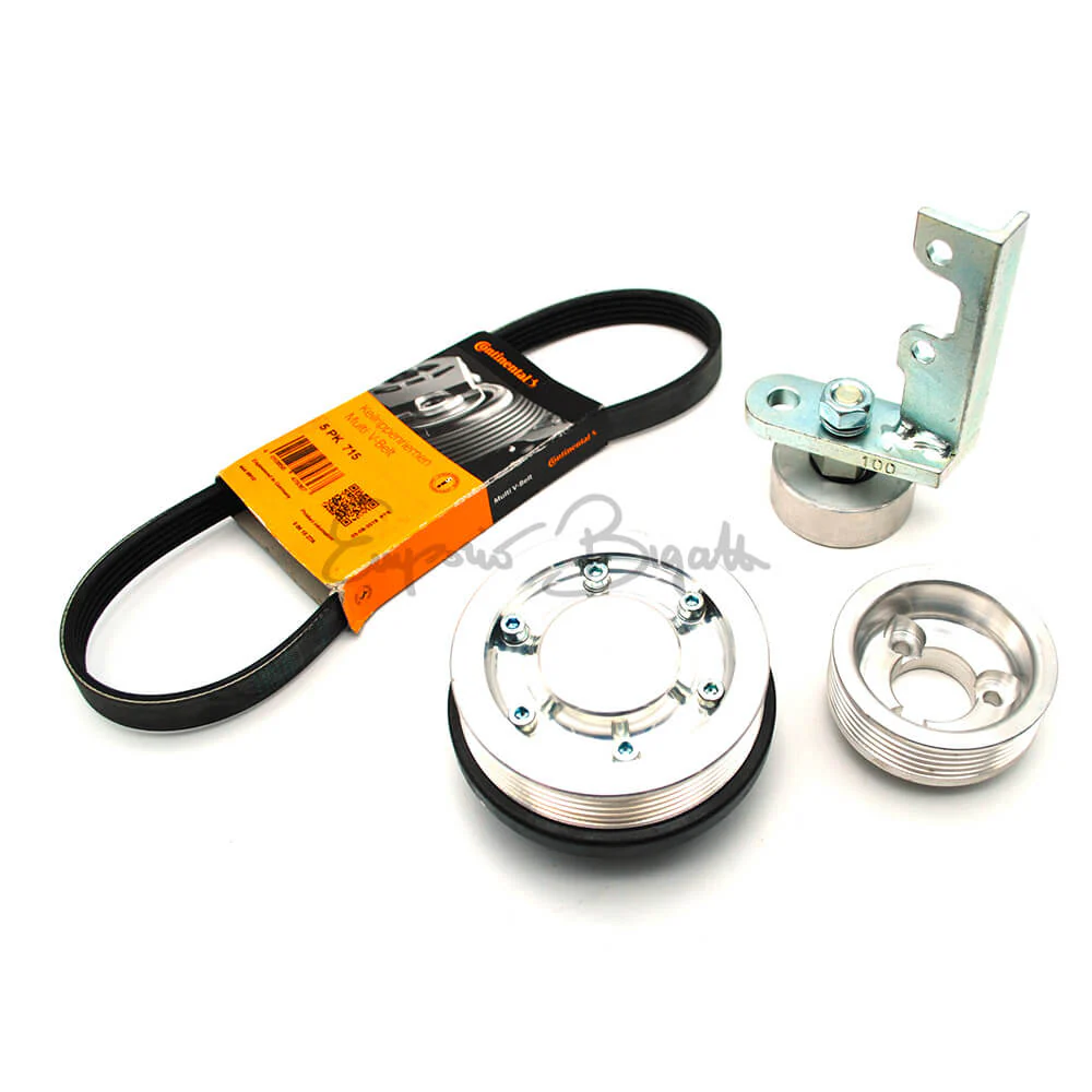 Kit pulegge in alluminio con cinghia poly-v e tendicinghia per Alternatore | Fiat 500 F L R | Fiat 126 |