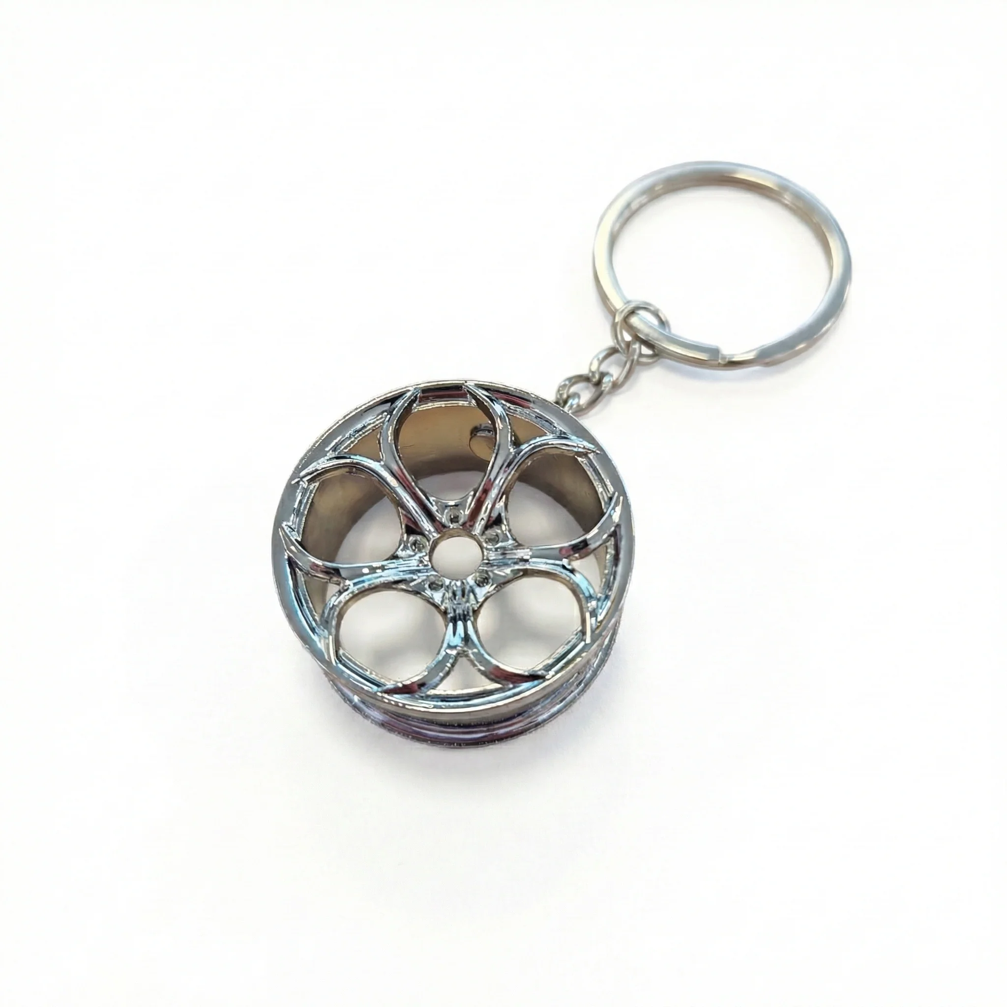 Portachiavi Cerchio Auto Fiore 5 Petali | Argento Cromato