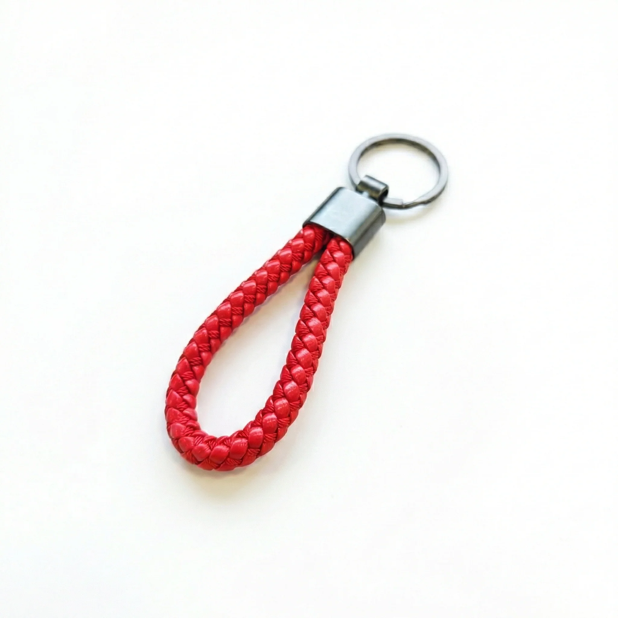 Portachiavi Pelle Intrecciata Rossa | Accessorio Auto Elegante