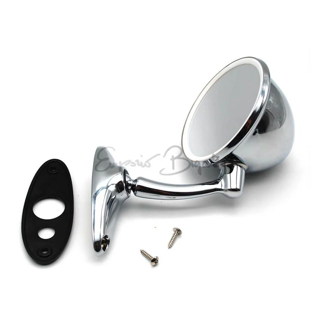 Specchio retrovisore tondo conico a goccia cromato braccio lungo a vite | Fiat 500 N D F L R Giardiniera |