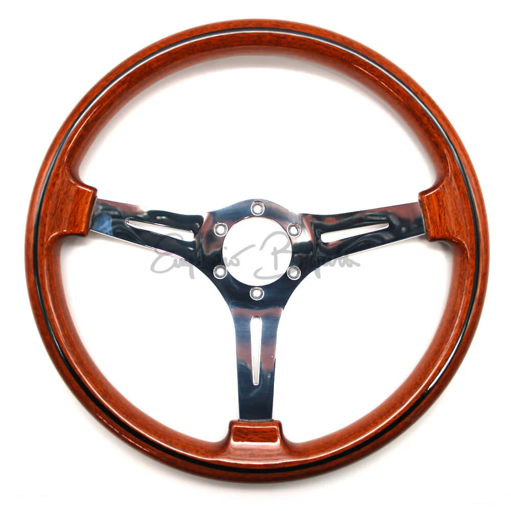 Volante mogano argento tipo Prestige diametro 370mm con pulsante clacson e ghiera copriviti - Image 3