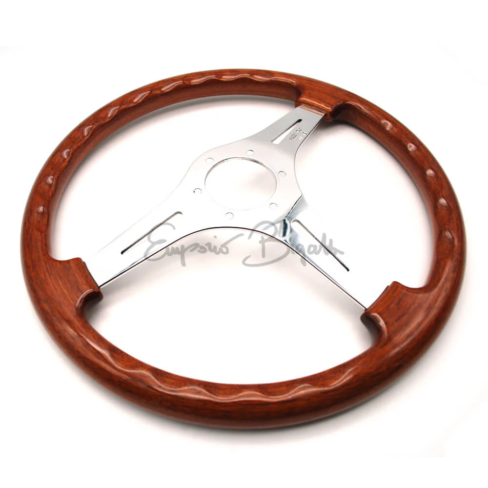 Volante mogano argento tipo Prestige diametro 370mm con pulsante clacson e ghiera copriviti - Image 4