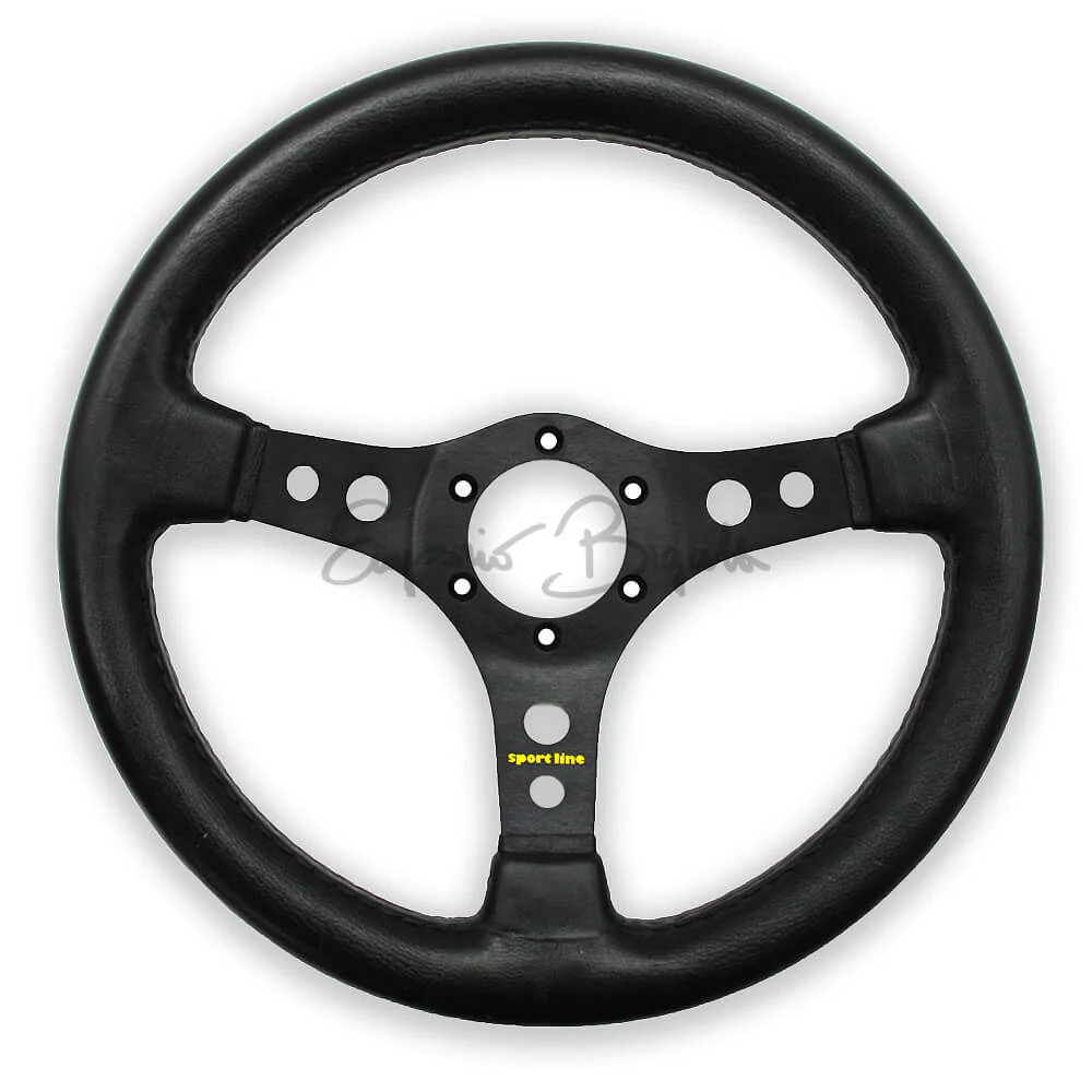 Volante sportivo Le mans poliuretano nero, razze nere diametro 330 con pulsante clacson - Image 3