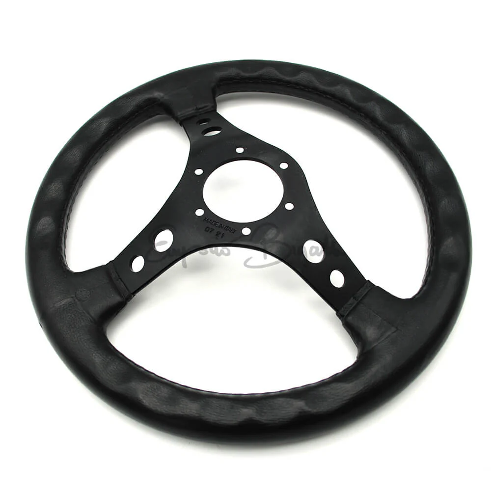 Volante sportivo Le mans poliuretano nero, razze nere diametro 330 con pulsante clacson - Image 4