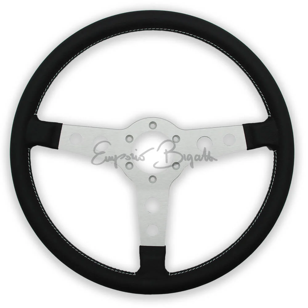 Volante sportivo racing argento in pelle nera 360 mm con pulsante clacson - Image 3