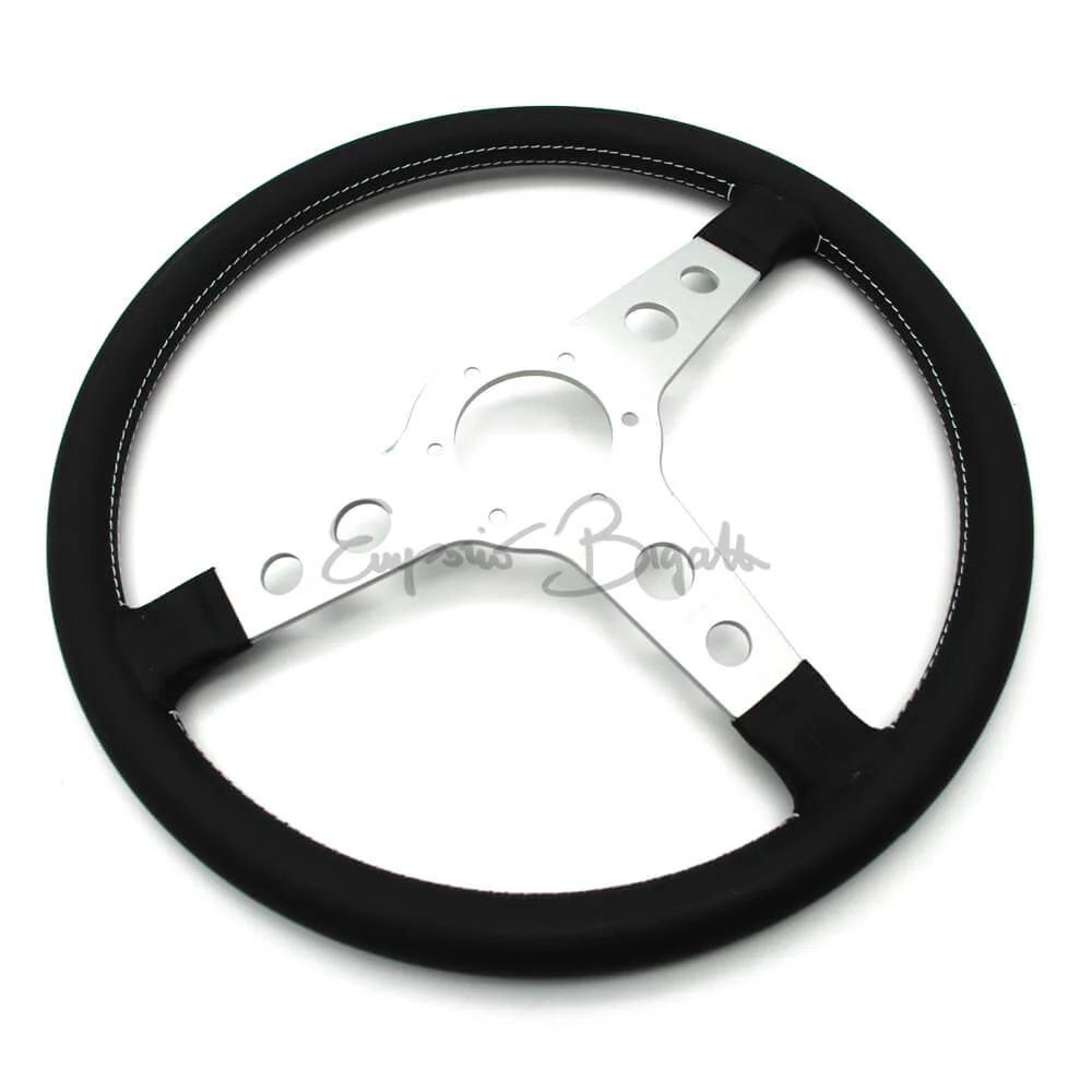 Volante sportivo racing argento in pelle nera 360 mm con pulsante clacson - Image 4